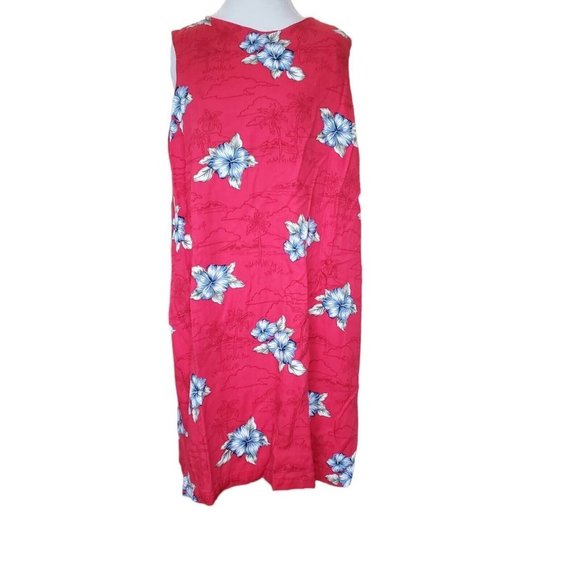 Vintage 90s Red Hawaiian Hibiscus Tropical Floral Loose Dress 2X Sleeveless - Picture 1 of 9